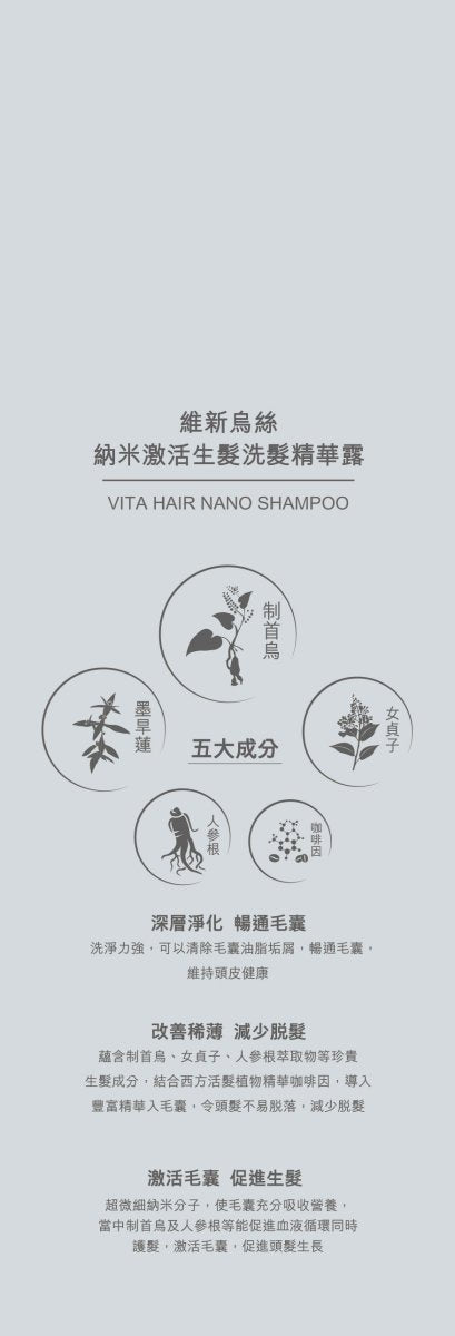 【洗髮．生髮 一支搞掂】 維新烏絲納米激活生髮洗髮精華露 500mL - Vita Green
