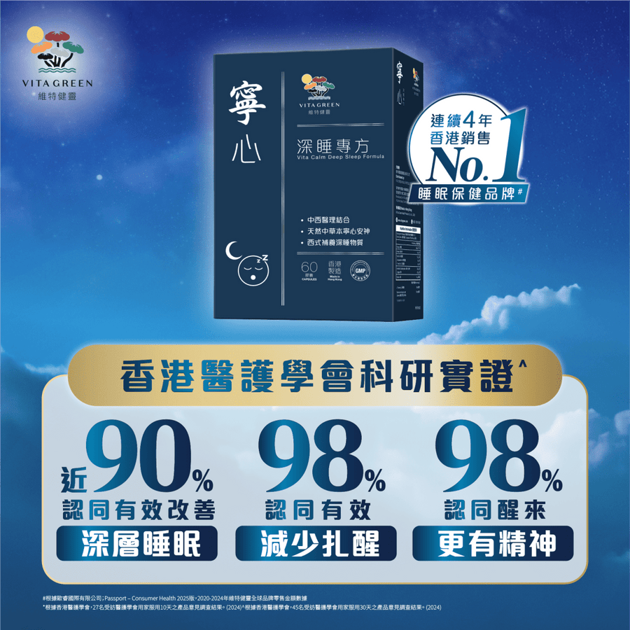 寧心深睡專方 60粒 - 改善深層睡眠，減少、扎醒、早醒、易醒 - Vita Green